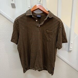 Patagonia Brown & Green Stripped Organic Cotton Polo Shirt Women’s Size Medium